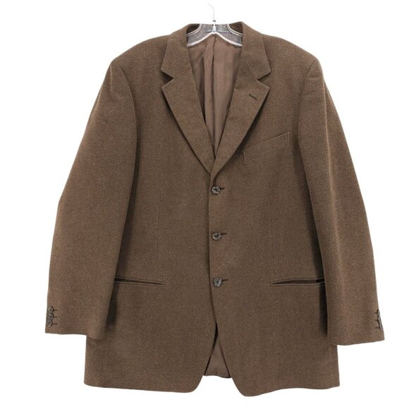 ERMENEGILDO ZEGNA Soft Brown Diagonal Stripe Blazer Cotton Wool EU 54 -44R